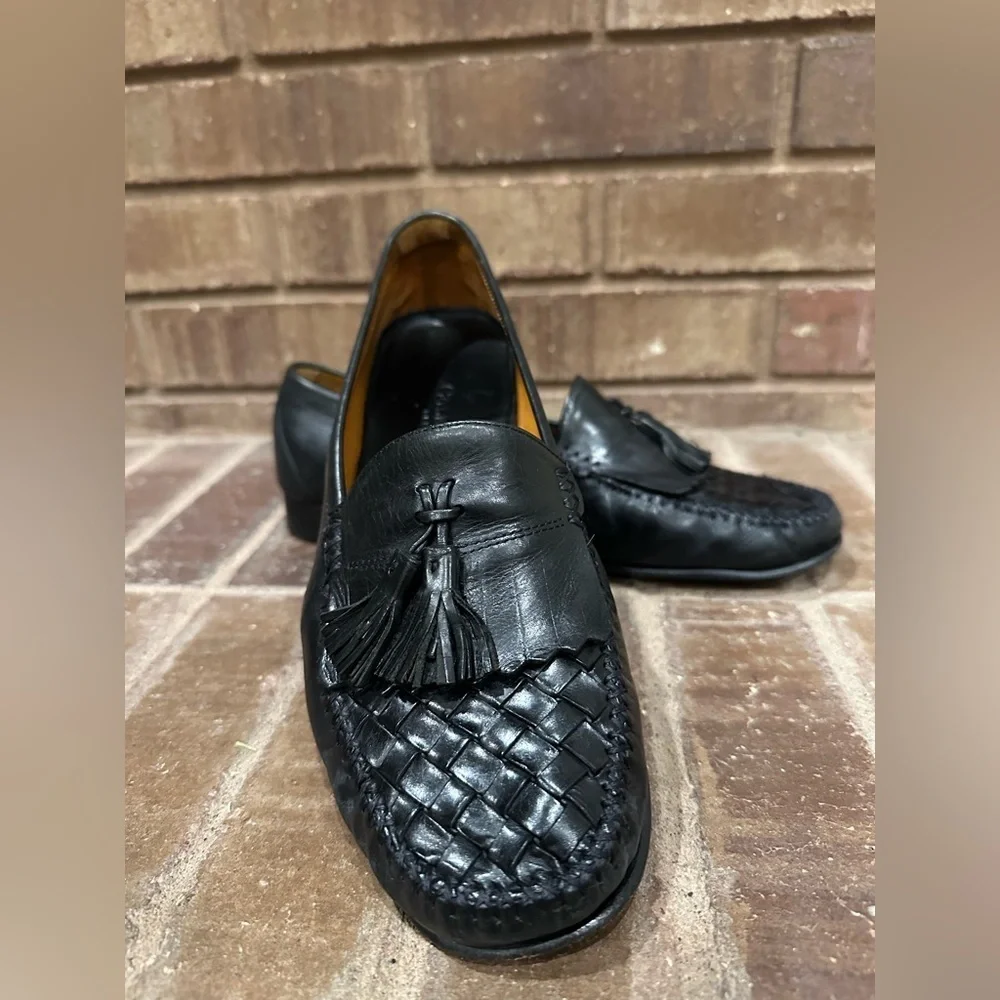COLE HAAN Resort Black Woven Leather Tassel Loafers Men's Size 9
